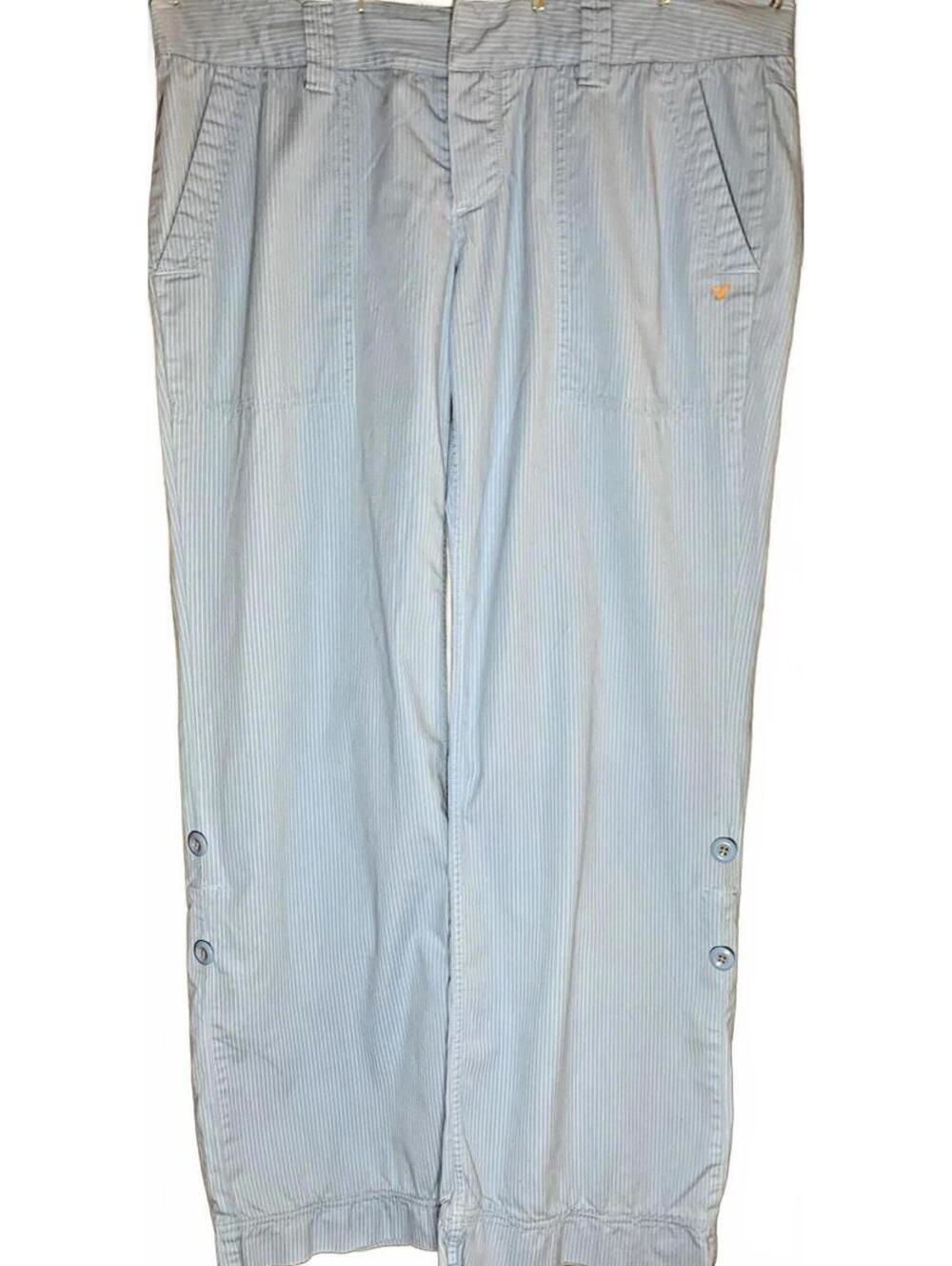 American Eagle Capri Pants Size 8 Pet Cotton Striped Adjustable Cuffs Drawstring